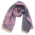 Close-up of winter floral jacquard scarf with soft texture and delicate short fringes - 190x40+3cm / Purple