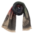 Close-up of jacquard ginkgo leaf pattern and fringe on bouclé yarn winter scarf - 01# Red Green Black