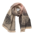 Macro detail of soft pink and grey jacquard scarf with ginkgo leaf pattern and fringe edges - 04# Pink Beige Black