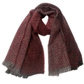 Detail of red and grey checkered winter scarf showing soft fiber texture and tassels - 185x65cm / 05# Coffee Red
