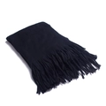 Close-up of pure black knit scarf showing fine texture and dense tassel edge detail - Large / Black