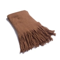 Detail of soft caramel knit scarf with long tassels and thick winter texture - Large / Camel