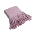 Close-up of pink knit scarf showing thick soft texture and long fringe tassels details - Large / Pink