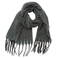 Detail of multi-color woven scarf featuring dark green tassels and twill pattern texture - Green