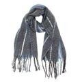 Detailed close-up of dark grey knit scarf featuring blue stripes and soft fringe tassels - 185x65+10cm / 07# Blue Black