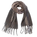Détail d'une écharpe en maille dégradée marron avec fils texturés et glands à franges - 185x65+10cm / Kaki Noir