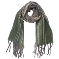 Détail d'une écharpe à carreaux verts avec dégradé de couleurs et finitions à franges souples - 185x65+10cm / Vert Gris