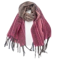 Detailed view of woven fabric texture with pink and grey checkered pattern and tassels - 185x65+10cm / Khaki Pink