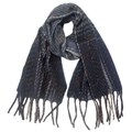 Detail of dark blue knit scarf featuring colorful flecks and classic tassel fringe finish - 185x65+10cm / Blue Black