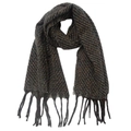 Detail of dark grey knit scarf with herringbone pattern and decorative fringe ends - Green Black