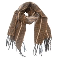 Detailed view of brown checkered wool blend scarf with fringe tassels and soft texture - 185x65+10cm / 06# Coffee