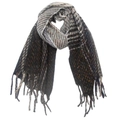 Detail of soft winter scarf featuring mixed grey brown weave with fringe tassels - 185x65+10cm / Grey & Black
