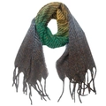 Detail of green and yellow gradient knitted scarf with fringe tassels on white background - Green Yellow Black