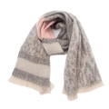 Detail of winter scarf featuring leopard print, stripes, and soft fringed edges - Extended Version / Black Grey Pink