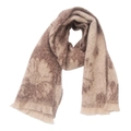 Detailed view of beige and brown floral pattern scarf with soft fringe edges - Coffee Beige