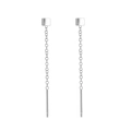 Elegant S925 sterling silver tassel drop earrings with square stud and long geometric chains - Cube Style