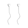 Boucles d'oreilles cœur en argent S925 avec pampille à ligne ondulée au design épuré - Argent 925 / Style Coeur