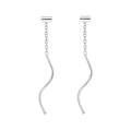 Elegant s925 silver wave tassel earrings featuring a minimalist long linear drop design - 925 Silver / Cylinder Style