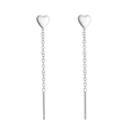 Elegant s925 silver heart tassel threader earrings with a polished minimalist finish - Heart Style