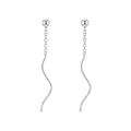 Minimalist S925 sterling silver wavy threader earrings with sleek silver tassel drops - 925 Silver / Round Bead Style