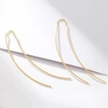 Elegant gold S925 sterling silver long tassel earrings with minimalist curved lines - 925 Silver / Gold