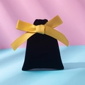 Elegant black velvet drawstring jewelry pouch with a decorative gold satin bow - Black And Gold Ribbon; 10*12