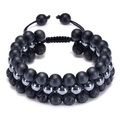 Three-layer men's natural stone bracelet with lava and agate beads and adjustable braided cord - Black Lava Stone (Triple Layer)
