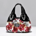 Floral shoulder handbag in white and red colorway with elegant black top handles - Black Dreamy Red Flower