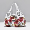 Stylish white floral shoulder bag with red and yellow patterns and soft PU leather texture - White Dreamy Red Flower