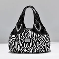 Chic black and white zebra pattern tote bag with glossy faux leather straps - Zebra Print