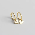 Élégantes boucles d'oreilles créoles en argent S925 doré avec petit pendentif cœur - Argent 925 / Or
