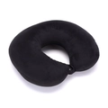 Classic black short plush U-shaped travel neck pillow with snap closure for support - Black