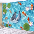 Tenture murale 3D dauphin océan avec lotus et poissons rouges pour déco de chambre - Poissons de mer