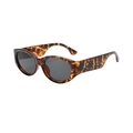 Retro tortoise shell oval sunglasses with thick wide temples and dark lenses - Tortoiseshell Frame Black Grey Lens