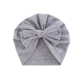 Light gray baby turban hat with a large bow detail on a plain white background - Gray