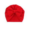 Bright red infant turban hat with a large bow detail in soft knitted cotton fabric - Red