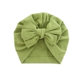 Grass green baby turban hat featuring a large bow knot in soft cotton knitted fabric - Fruit Green