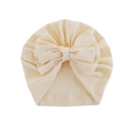 Soft cream yellow cotton baby turban hat with a large bow detail for infants - Beige