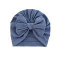 Infant turban hat with large bow in grey blue soft knit cotton fabric for babies - Navy Blue