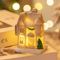 Miniature resin house with LED warm light and snow details for Christmas decor - Style H