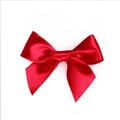 Handmade red satin ribbon bow with fishtail cut ends on white background for gift wrapping - Red