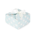 Detail einer hellblauen Geschenkbox mit Polka Dots und weißer Satinschleife oben - 9*9*5cm / Grün Gepunktet