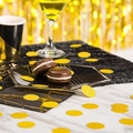 Black and gold geometric disposable paper plates and napkins set with gold confetti - Glitter Gold Round