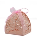 Laser cut hollow wedding candy box in warm pink with elegant organza ribbon detail - Pearlescent Pink