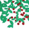 Confettis de table de Noël avec feuilles de houx vertes et paillettes en papier rouge - Confettis Feuilles de Houx et Baies Rouges