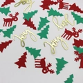 Christmas table confetti with red reindeer, green trees, and golden joy script sequins - Red Green Tree + Reindeer + Gold Joy Confetti