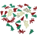 Christmas confetti featuring red reindeer, green trees, and golden Merry Christmas text - Red Green Tree + Reindeer + Gold Merry Christmas Confetti