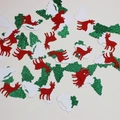 Christmas confetti featuring red glitter reindeer and green glitter Christmas trees - Glitter Reindeer Christmas Tree Beard Confetti