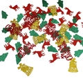 Christmas table confetti with red reindeer shapes, glitter green trees and gold bells - Glitter Reindeer Tree Bell + Red Merry Christmas Confetti