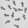 Black glitter Halloween confetti featuring Boo letters and spider web shapes on white - Glitter Black BOO Spider Web